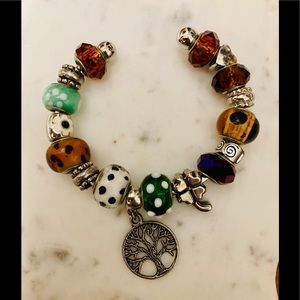 Beaded Bangle -Silver Tone/Multi-Color Beads